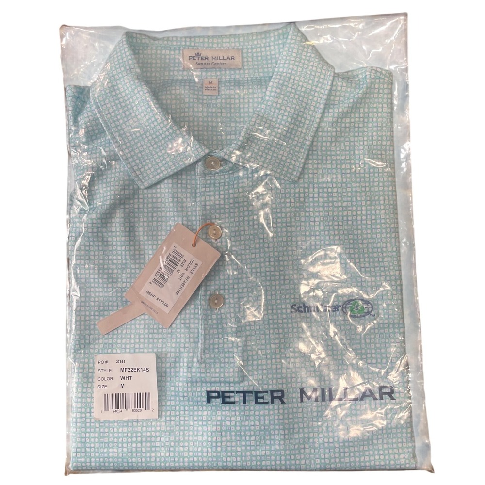 Peter Millar Summer Comfort Polo Mens M Green Dominos Geometric Schnitzer NWT